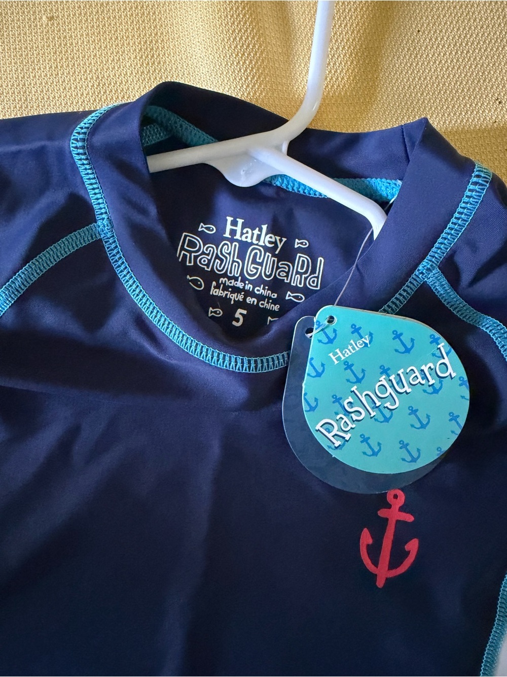 Hatley Navy Rash Guard with Teal Trim and Red Anchor
